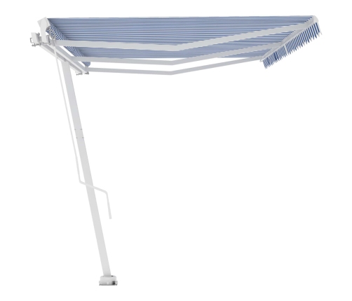 Toldo de pie retráctil manual azul y blanco 600x300 cm