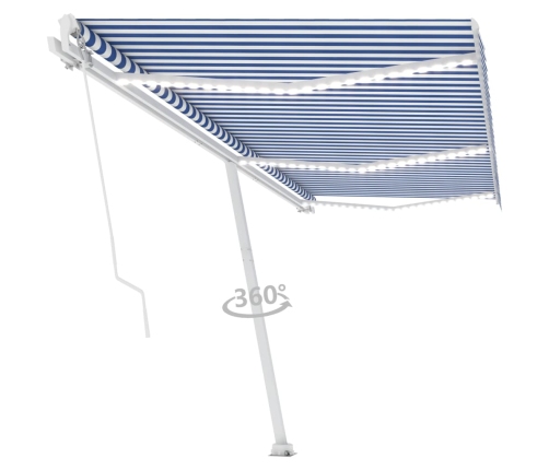 Toldo retráctil manual con luz LED azul y blanco 600x300 cm