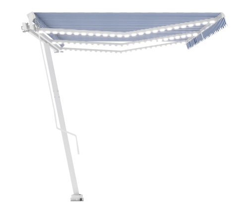 Toldo retráctil manual con luz LED azul y blanco 600x300 cm