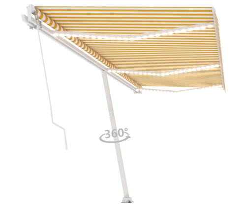 Toldo retráctil manual con luz LED amarillo y blanco 600x300 cm