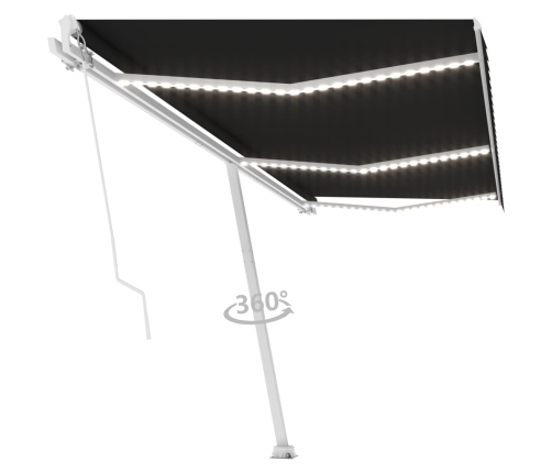 Toldo retráctil manual con luz LED gris antracita 600x300 cm