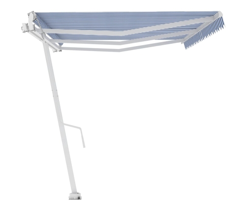 Toldo de pie automático azul y blanco 600x300 cm