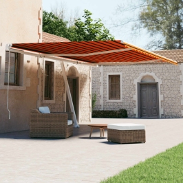 Toldo de pie automático naranja y marrón 600x300 cm