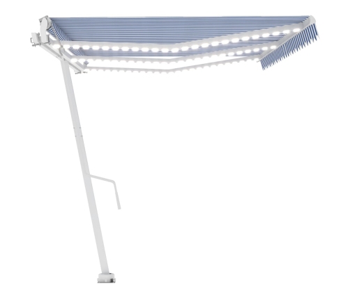 Toldo automático LED sensor de viento azul y blanco 600x300 cm