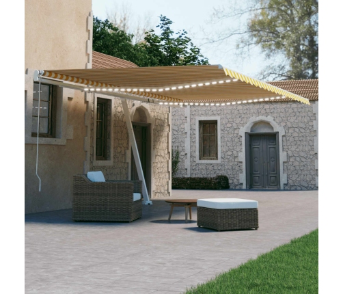 Toldo automático LED sensor de viento amarillo blanco 600x300cm