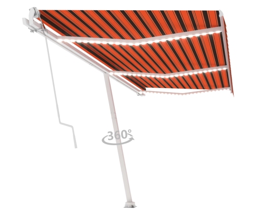 Toldo automático LED sensor de viento naranja marrón 600x300 cm