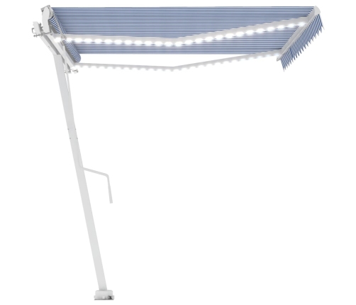 Toldo automático LED sensor de viento azul y blanco 400x350 cm