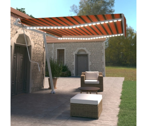 Toldo automático LED sensor de viento naranja marrón 400x350 cm