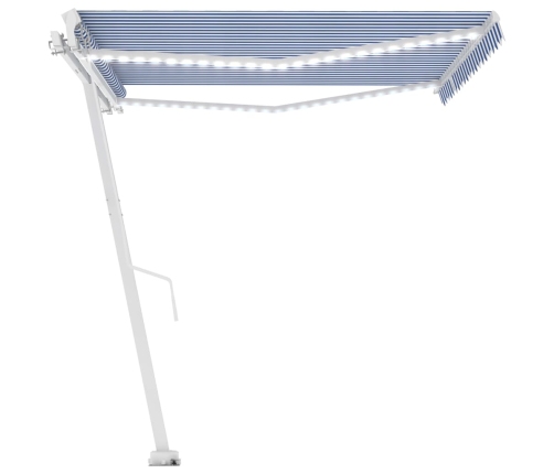 Toldo manual retráctil con luz LED azul y blanco 450x350 cm