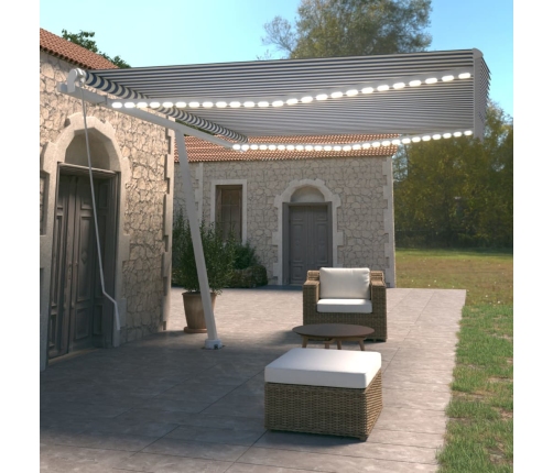 Toldo manual retráctil con luz LED azul y blanco 450x350 cm