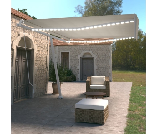 Toldo manual retráctil con luz LED crema 450x350 cm