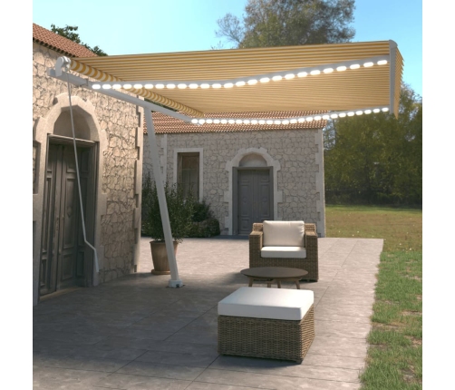 Toldo manual retráctil con luz LED amarillo y blanco 450x350 cm