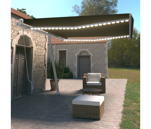 Toldo manual retráctil con luz LED gris antracita 450x350 cm