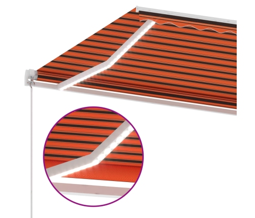 Toldo manual retráctil con luz LED naranja y marrón 450x350 cm