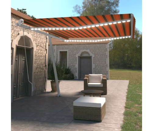 Toldo manual retráctil con luz LED naranja y marrón 450x350 cm