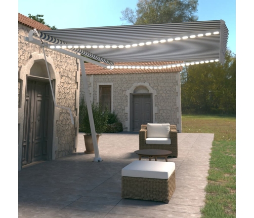 Toldo automático LED sensor de viento azul y blanco 450x350 cm