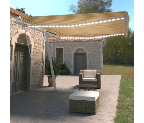 Toldo automático LED sensor de viento amarillo blanco 450x350cm