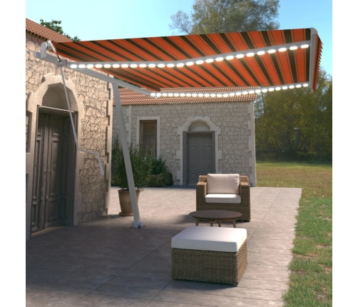 Toldo automático LED sensor de viento naranja marrón 450x350 cm