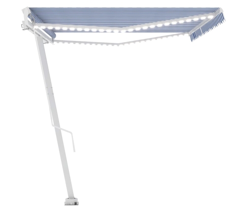 Toldo retráctil manual con luz LED azul y blanco 500x350 cm