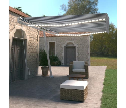 Toldo retráctil manual con luz LED azul y blanco 500x350 cm