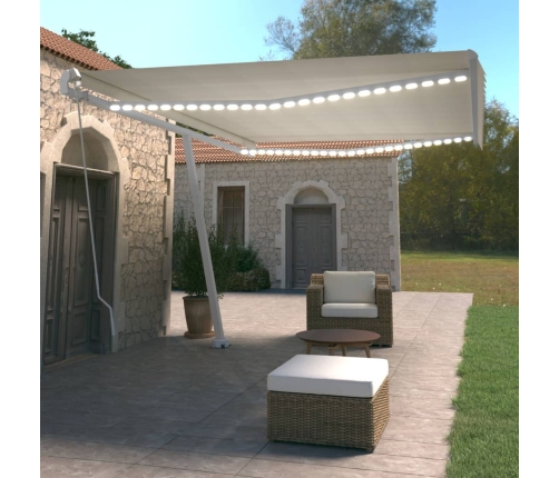 Toldo retráctil manual con luz LED crema 500x350 cm