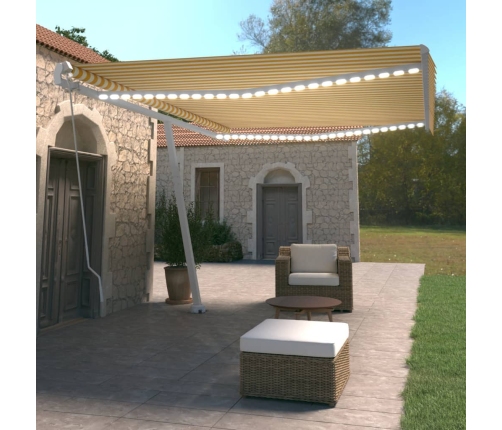 Toldo retráctil manual con LED amarillo y blanco 500x350 cm