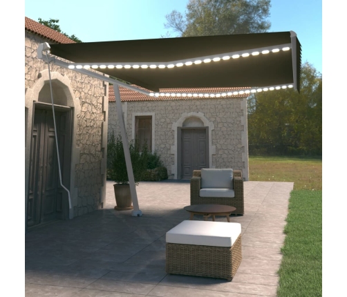 Toldo retráctil manual con LED gris antracita 500x350 cm