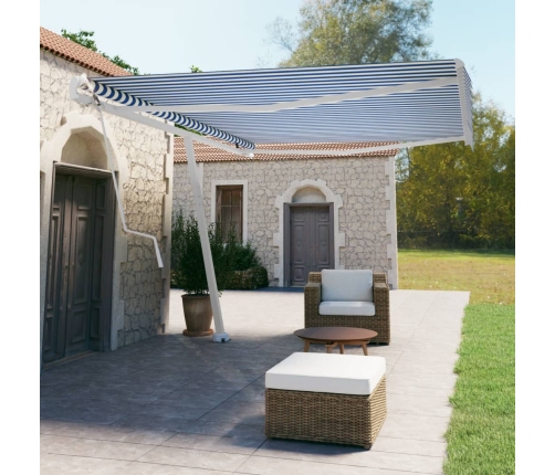 Toldo de pie automático azul y blanco 500x350 cm