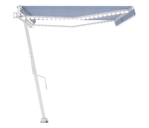 Toldo automático LED sensor de viento azul y blanco 500x350 cm