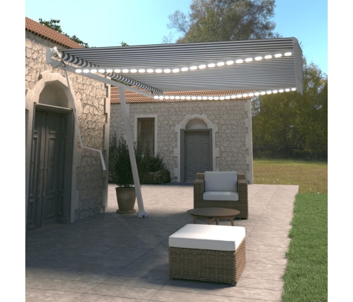 Toldo automático LED sensor de viento azul y blanco 500x350 cm