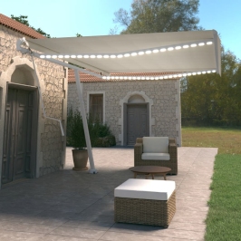 Toldo automático con LED y sensor de viento crema 500x350 cm