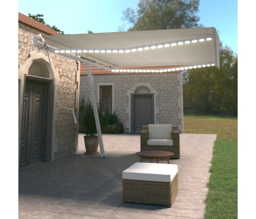 Toldo automático con LED y sensor de viento crema 500x350 cm