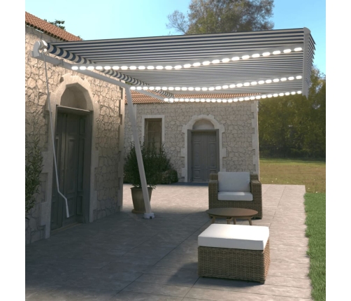 Toldo manual retráctil con LED azul y blanco 600x350 cm