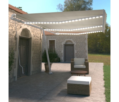 Toldo manual retráctil con LED color crema 600x350 cm