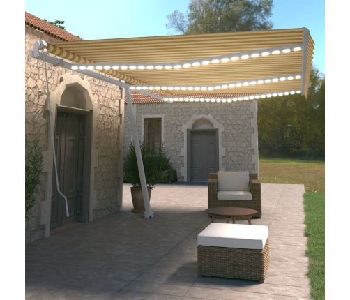 Toldo manual retráctil con LED amarillo y blanco 600x350 cm