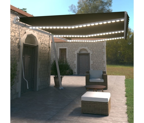 Toldo retráctil manual con LED gris antracita 600x350 cm