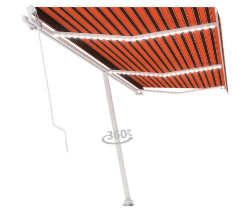 Toldo manual retráctil con LED naranja y marrón 600x350 cm