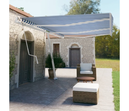 Toldo de pie automático azul y blanco 600x350 cm