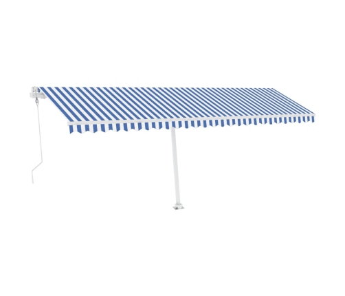 Toldo automático LED sensor de viento azul y blanco 600x350 cm