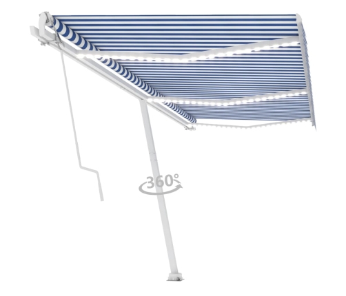 Toldo automático LED sensor de viento azul y blanco 600x350 cm