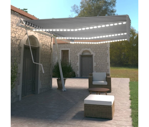 Toldo automático LED sensor de viento azul y blanco 600x350 cm