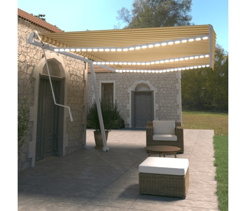 Toldo automático LED sensor de viento amarillo blanco 600x350cm