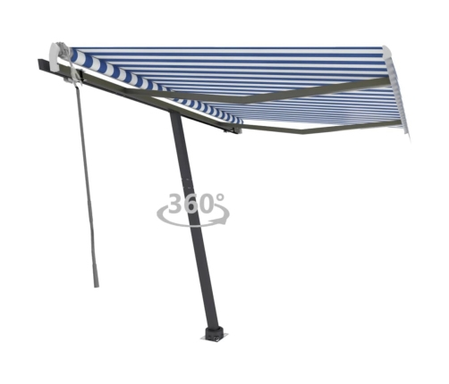 Toldo de pie manual retráctil azul y blanco 300x250 cm