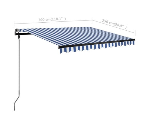 Toldo de pie manual retráctil azul y blanco 300x250 cm