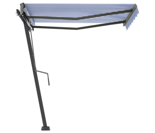 Toldo de pie manual retráctil azul y blanco 300x250 cm