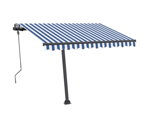 Toldo de pie manual retráctil azul y blanco 300x250 cm