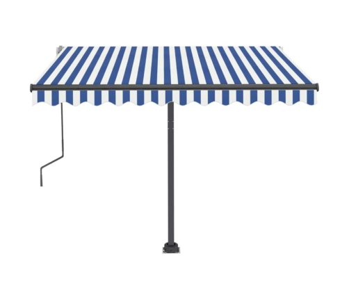 Toldo de pie manual retráctil azul y blanco 300x250 cm