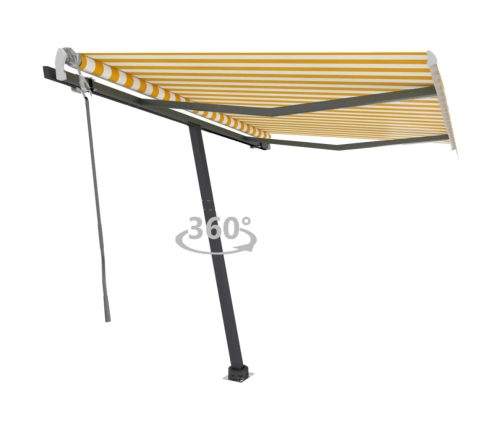 Toldo de pie retráctil manual amarillo y blanco 300x250 cm