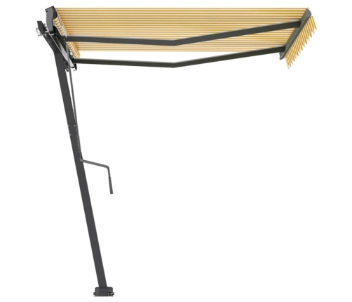 Toldo de pie retráctil manual amarillo y blanco 300x250 cm