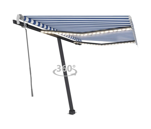 Toldo manual retráctil con LED azul y blanco 300x250 cm